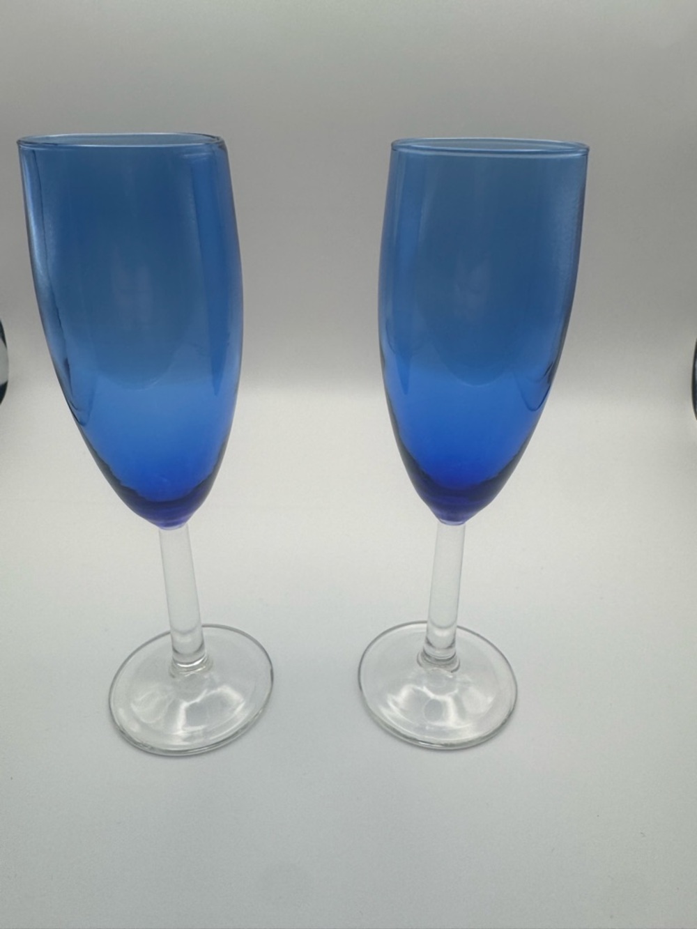 Vtg Cobalt and Crystal Champagne Flutes - Set of 2